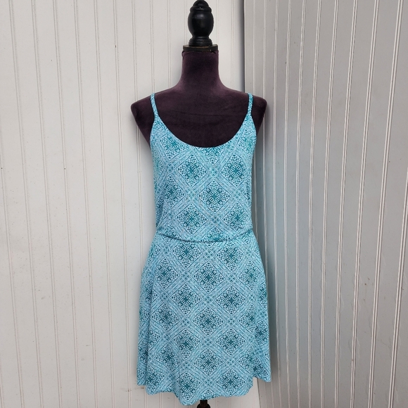 Banana Republic Green White Geo Rayon Tank Top Knee Length Sun Dress Stretch XS - Picture 1 of 13